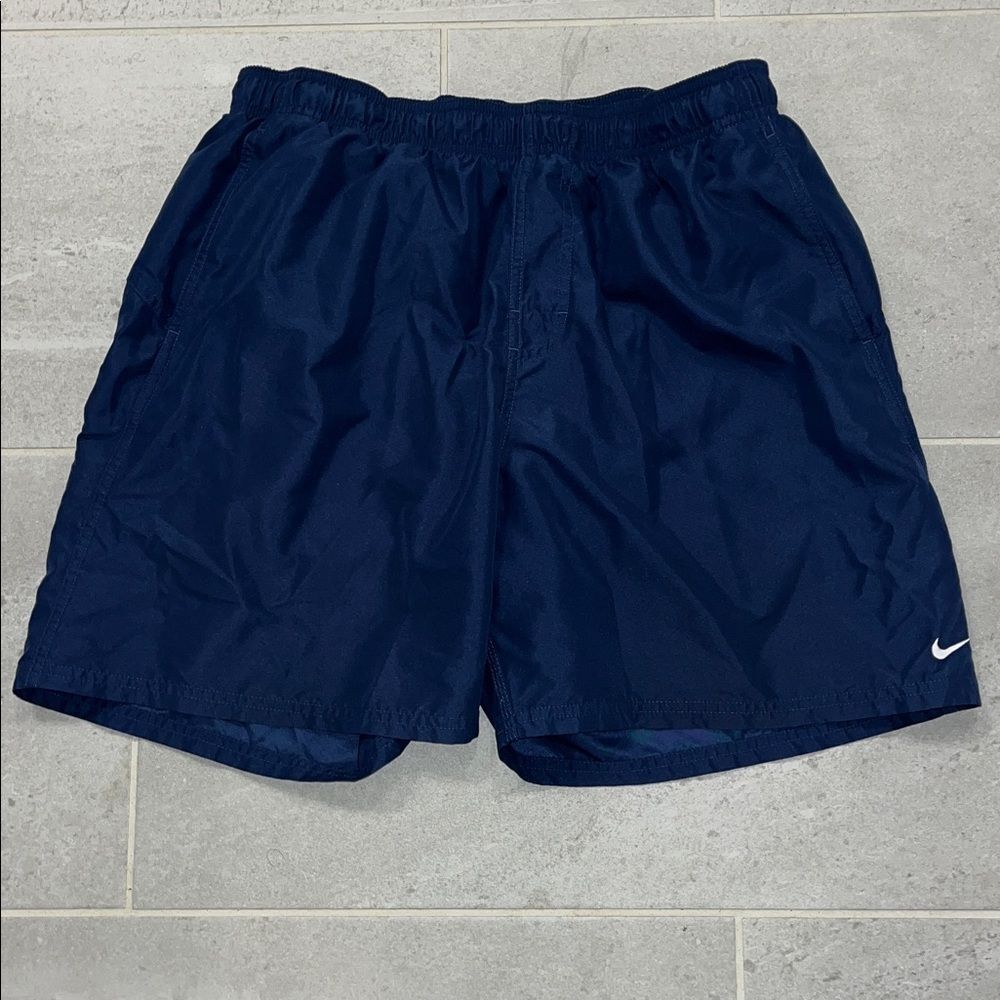 Navy Blue Mesh Lined Nike Swim Shorts Trunks Sz L Men’s